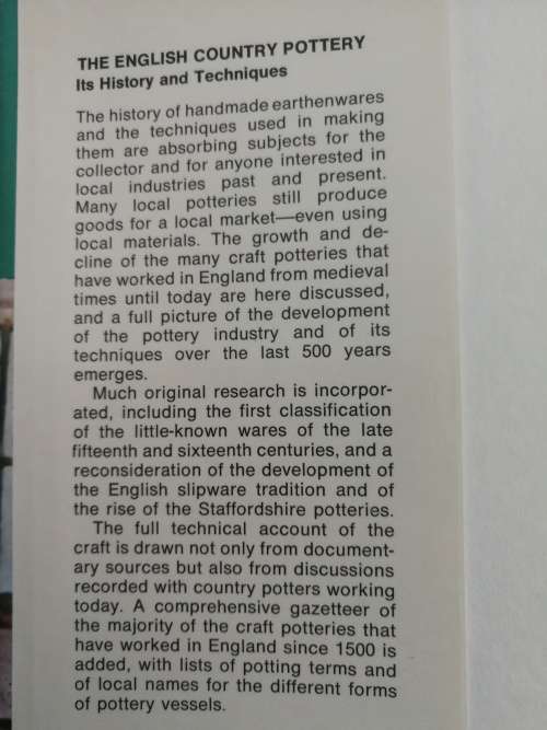 THE ENGLISH COUNTRY POTTERY It`s History and Techniques PETER C D BREARS potter