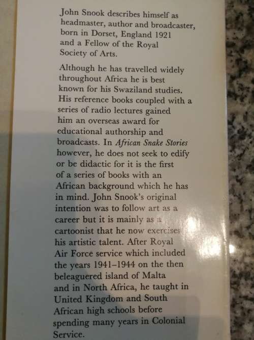 AFRICAN SNAKE STORIES J SNOOK (  snakes snake lore )