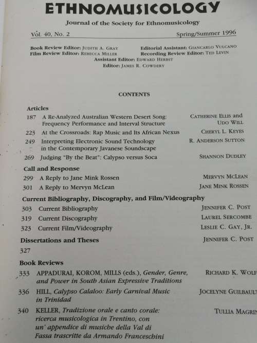 JOURNAL of the SOCIETY for ETHNOMUSICOLOGY Volume 40 Number 2 1996 ( music )