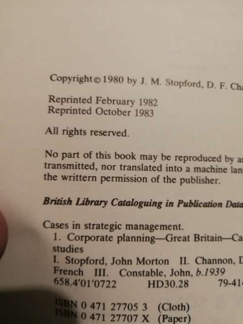 CASES IN STRATEGIC MANAGEMENT JOHN M STOPFORD DEREK F CHANNON J CONSTABLE business case studies