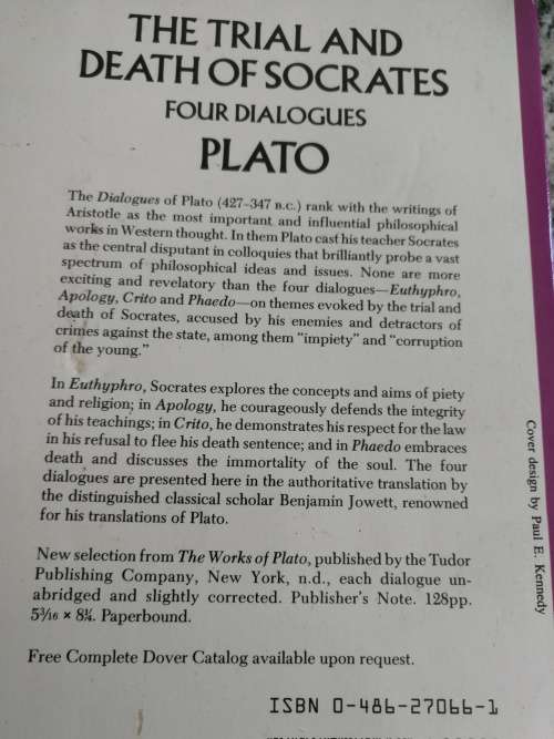PLATO THE TRIAL and DEATH of SOCRATES Four Dialogues unabridged  softcover