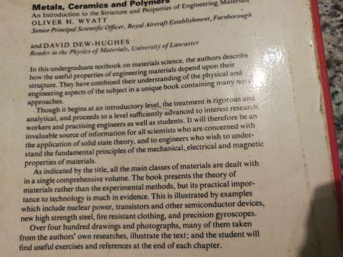 METALS CERAMICS AND POLYMERS OLIVER H WYATT DAVID DEW- HUGHES introduction to the Structure and Prop