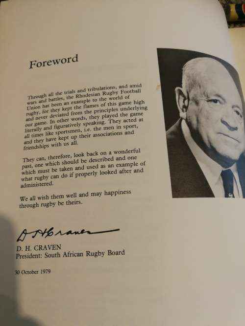 RHODESIA RUGBY A HISTORY OF THE NATIONAL SIDE 1898 - 1979 by JONTY WINCH  very poor D/J