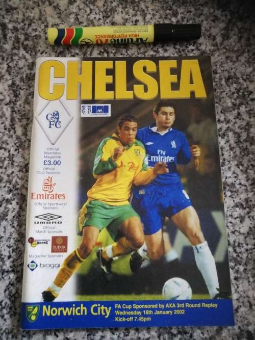 CHELSEA OFFICIAL MATCHDAY MAGAZINE NORWICH CITY FA CUP Wed. 16 Jan 2002  Soccer