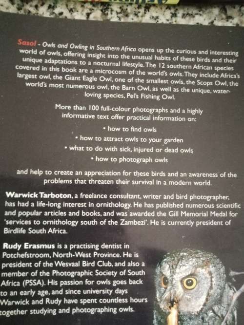 OWLS & OWLING in SOUTHERN AFRICA ( SASOL ) WARWICK TARBOTON & RUDY ERASMUS  BIRDS and