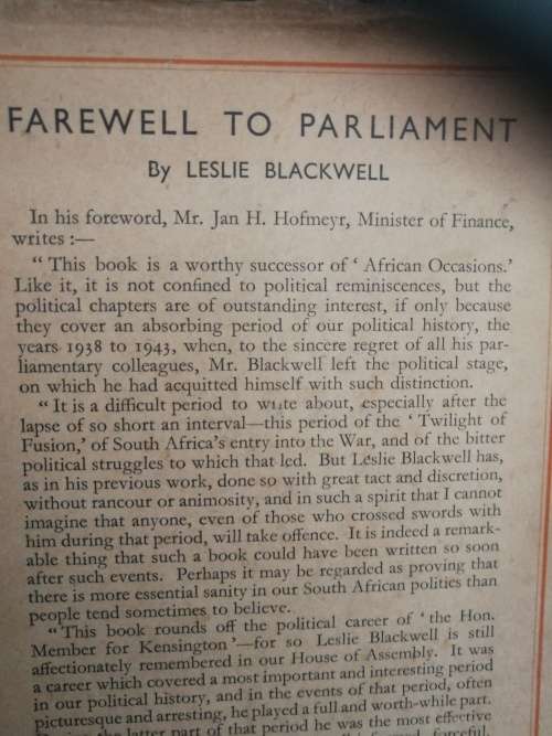 LESLIE BLACKWELL FAREWELL TO PARLIMENT 1st Ed. 1946 autobiography judge law bar Supreme Court  )