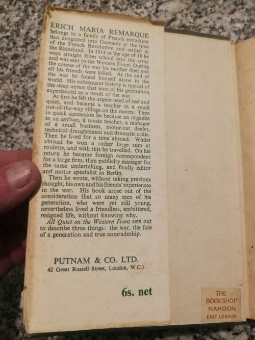 ALL QUIET ON THE WESTERN FRONT ERICH MARIA REMARQUE ( World War One WW1 )