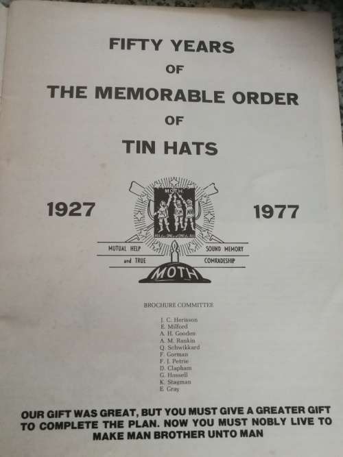 50 YEARS JARE MEMORABLE ORDER OF TIN HATS 1927 - 1977 ( MOTH )