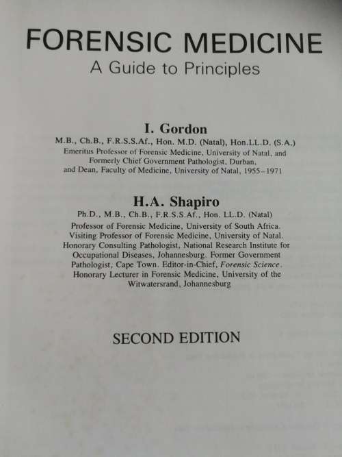 FORENSIC MEDICINE A GUIDE TO PRINCIPLES  I GORDON H A SHAPIRO