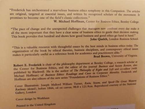 A COMPANION TO BUSINESS ETHICS Edited by ROBERT E FREDERICK Blackwell Companions to Philosophy