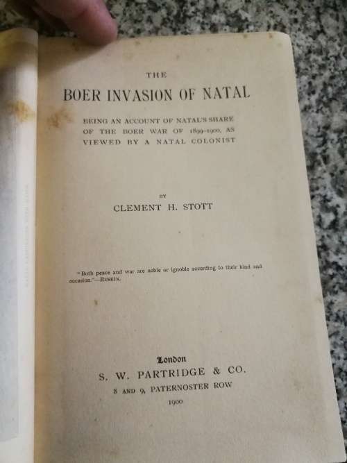 BOER INVASION OF NATAL  by CLEMENT H STOTT