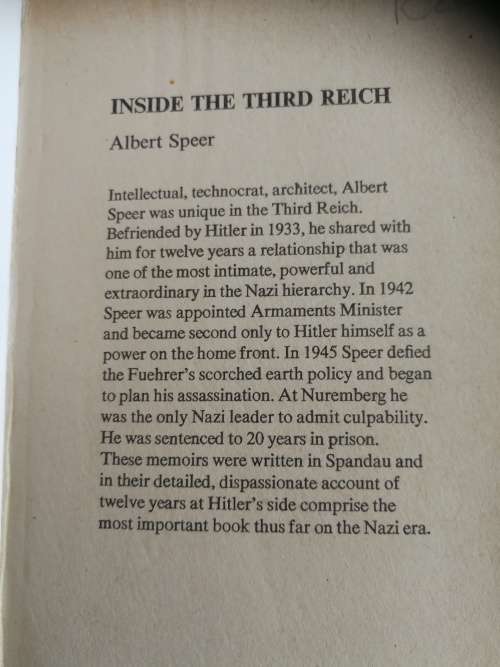 INSIDE THE THIRD REICH ALBERT SPEER A Definitive account of Nazi Germany Hitler`s Armaments Minister