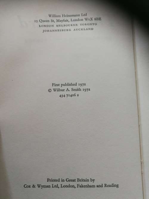 WILBUR SMITH THE SUNBIRD HEINEMAN ( First Edition 1972 )