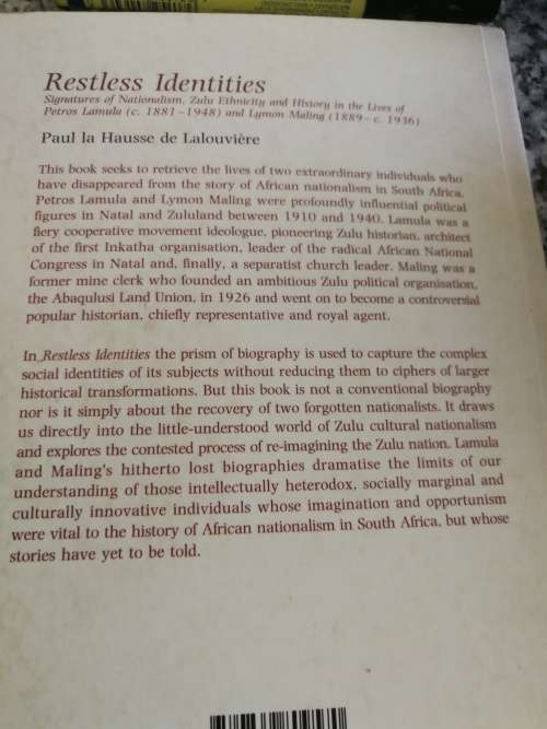 RESTLESS IDENTITIES Signatures of Nationalism Zulu Ethnicity and History PETROS LAMULA & LYMON MALIN