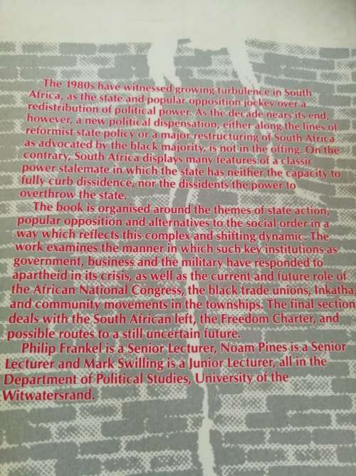 STATE RESISTANCE AND CHANGE IN SOUTH AFRICA Edited by PHILIP FRANKEL NOAM PINES MARK SWILLING