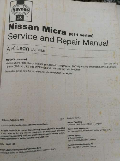 HAYNES NISSAN MICRA 1993 TO 2002 K  to 52 registration  Service and Repair Manual