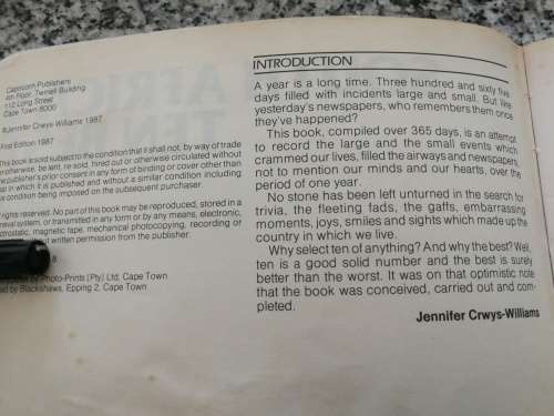 SOUTH AFRICAN`S TEN BEST JENNIFER CRWYS-WILLIAMS 1987 (  South African large and small events )