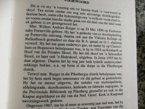 PIKET Teen`n  Berg Die Geskidenis  van Piketberg 1660-1970 W A BURGER weskus Suid Afrika Picketberg