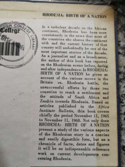 RHODESIA BIRTH OF A NATION F R METROWICH 1969