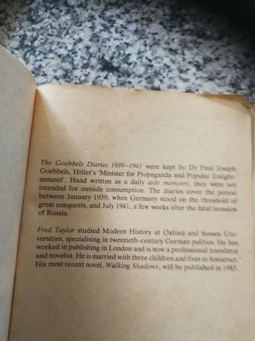THE GOEBBELS DIARIES 1939-1941 historic journal of a Nazi war leader Translated & ed. by FRED TAYLOR