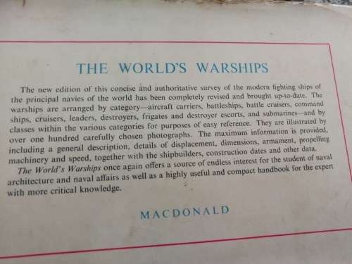 THE WORLD`S WARSHIPS RAYMOND V B BLACKMAN Revised 1960 (  worlds navy battleships submarines )