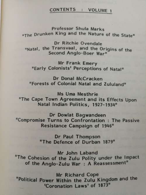 CONFERENCE ON THE HISTORY OF NATAL AND ZULULAND July 1985 3 Volumes
