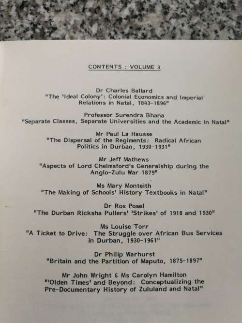 CONFERENCE ON THE HISTORY OF NATAL AND ZULULAND July 1985 3 Volumes