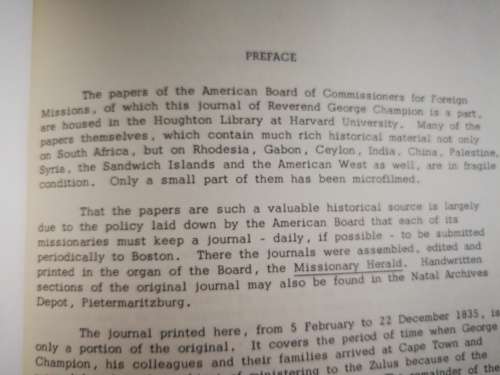 THE JOURNAL OF AN AMERICAN MISSIONARY IN THE CAPE COLONY GEORGE CHAMPION pub. 1968 ( history  )