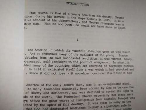 THE JOURNAL OF AN AMERICAN MISSIONARY IN THE CAPE COLONY GEORGE CHAMPION pub. 1968 ( history  )
