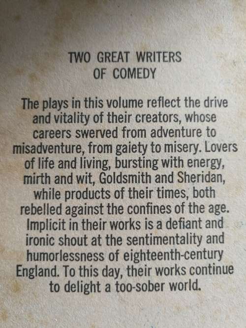 SHE STOOPS TO CONQUER OLIVER GOLDSMITH & THE SCHOOL FOR SCANDAL RICHARD SHERIDAN