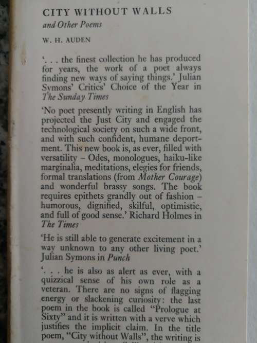 CITY WITHOUT WALLS and other poems by W H AUDEN