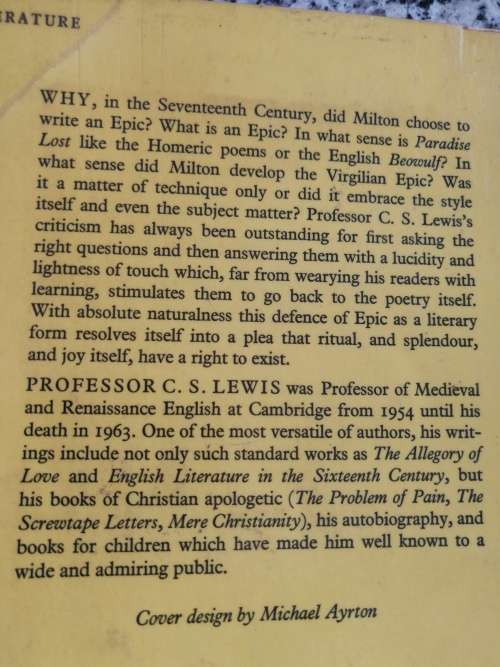 C S LEWIS A PREFACE TO PARADISE LOST