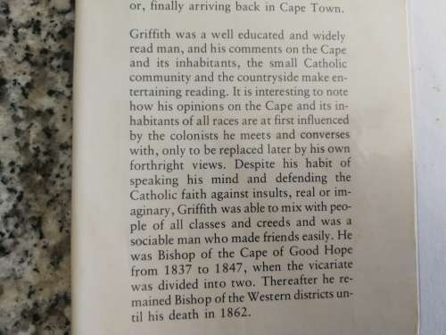THE CAPE DIARY OF BISHOP GRIFFITH 1837-1839 J B BRAIN ( Signed ) church history