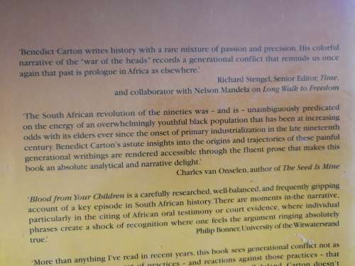 BLOOD FROM YOUR CHILDREN BENEDICT CARTON COLONIAL ORIGINS OF GENERATIONAL CONFLICT IN SOUTH AFRICA