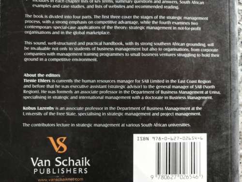 STRATEGIC MANAGEMENT SOUTHERN AFRICAN CONCEPTS AND CASES TIENIE (MB) EHLERS SECOND EDITION