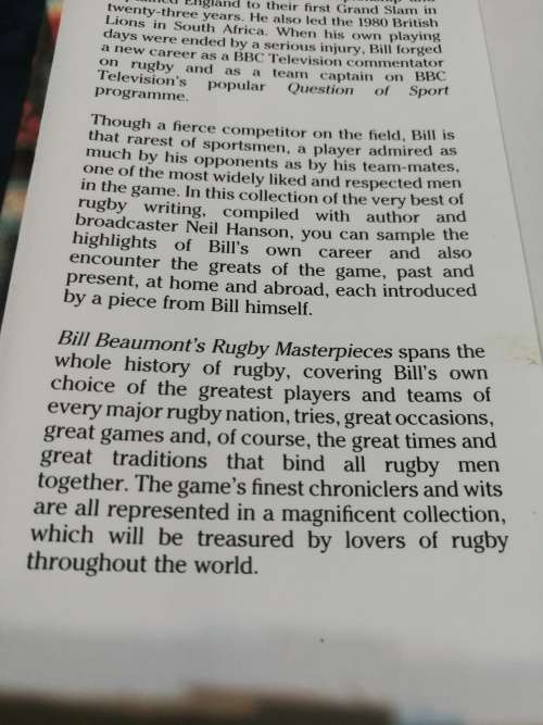 BILL BEAUMONT`S RUGBY MASTERPIECES Classic tales from the Pitch BILL BEAUMONT  with Neil Hanson