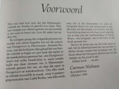 HUISGENOOT WENRESEPTE 4 CARMEN NIEHAUS ( Kook resepte )