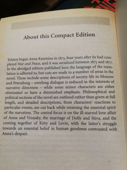 LEO TOLSTOY ANNA KARENINA Compact Editions ( read in half the time  )