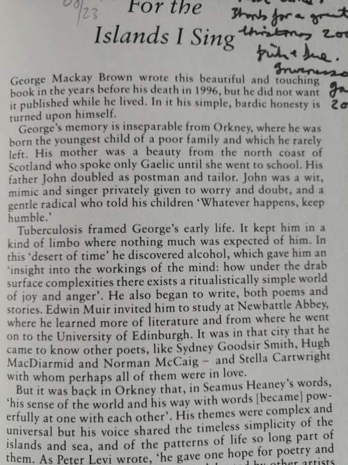 GEORGE MACKAY BROWN FOR THE ISLANDS I SING AN AUTOBIOGRAPHY