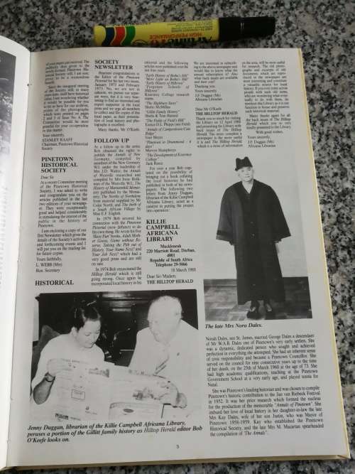 PIONEERS PROGRESS Early Natal BOB O`KEEFE ( history of Pinetown Hillcrest and surrounding areas )