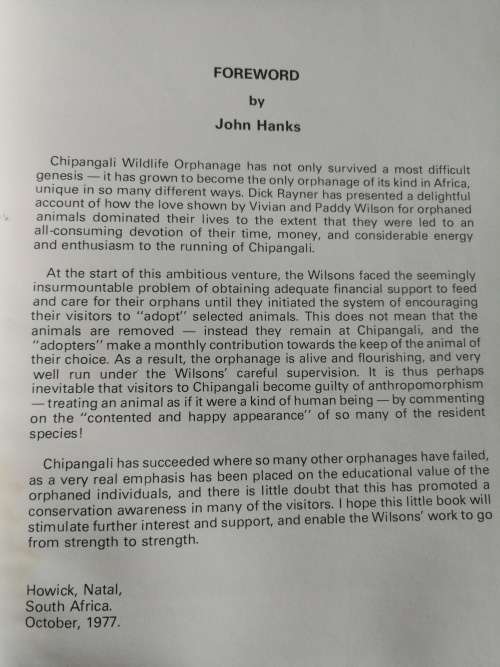 WHO CARES ? CHIPANGALI WILDLIFE ORPHANAGE RICHARD RAYNER Rhodesia