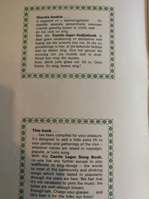 CASTLE LAGER SONG BOOK CASTLE LAGER SANGBOEK
