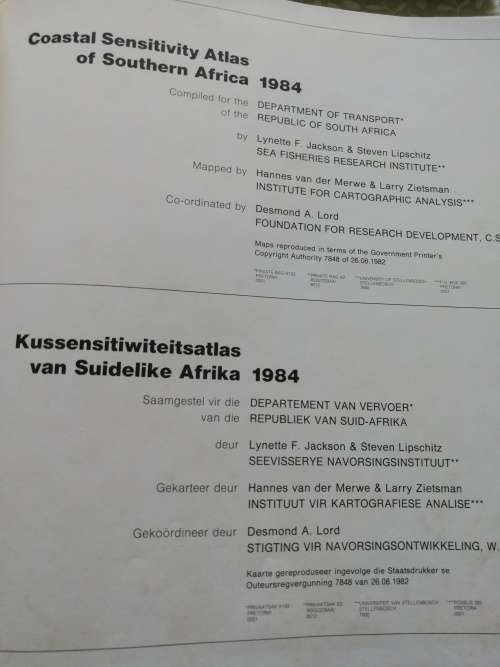 COASTAL SENSITIVITY ATLAS OF SOUTHERN AFRICA English and Afrikaans 1982 rising sea waters tides