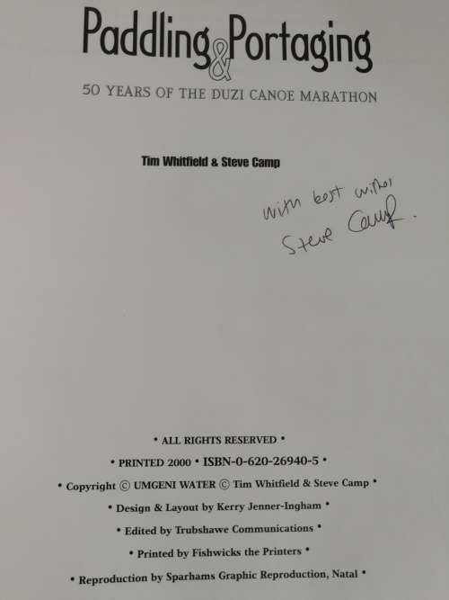 PADDLING & PORTAGING 50 YEARS OF DUZI CANOE MARATHON SIGNED TIM WHITFIELD & S CAMP Canoeing