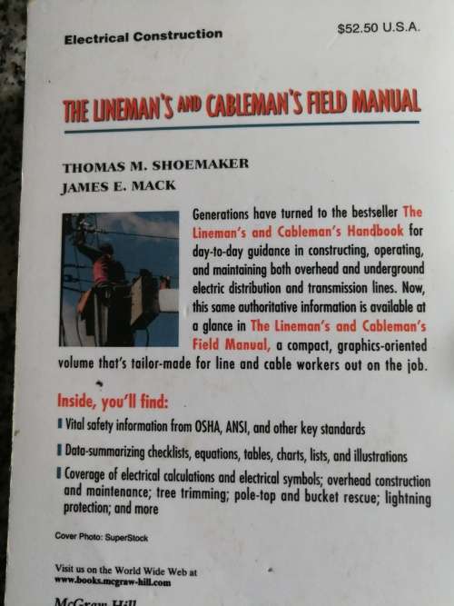 THE LINEMAN`S CABLEMAN`S FIELD MANUAL THOMAS M SHOEMAKER ( Electical Electricity Power Cables