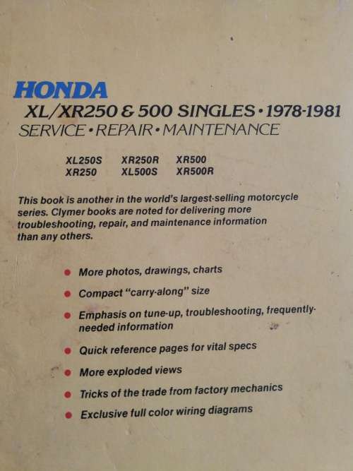 CLYMER HONDA XL / XR250 & 500 SINGLES 1978- 1991 SERVICE REPAIR PERFORMANCE Motorcycle
