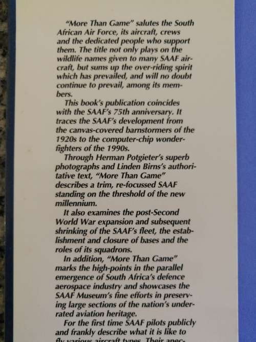 MORE THAN A GAME SAAF`s 75 Anniversary  1920 -1995 A Salute to the S A AIR FORCE HERMAN POTGIETER