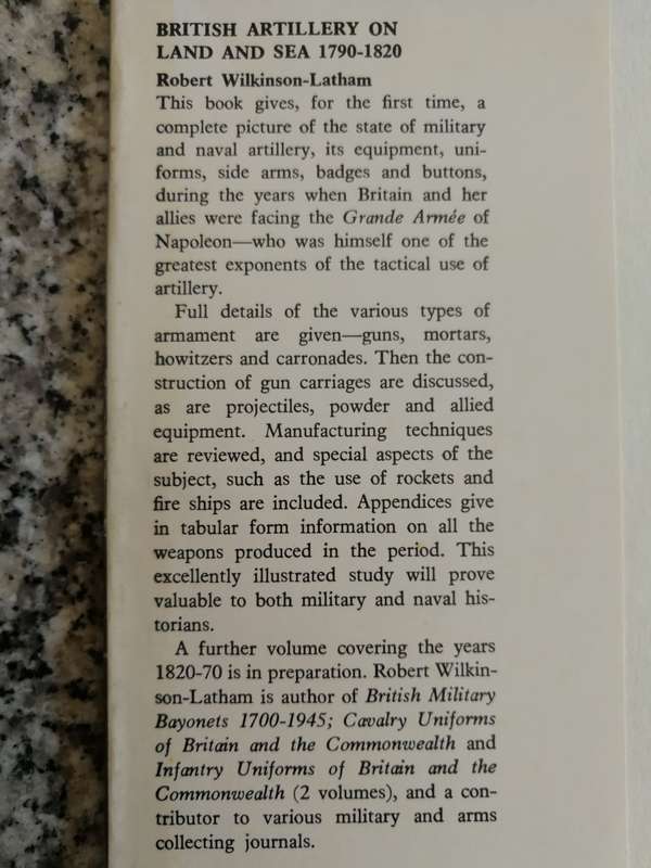 BRITISH ARTILLERY ON LAND AND SEA 1790 - 1820 ROBERT WILKINSON -LATHAM incl military uniforms