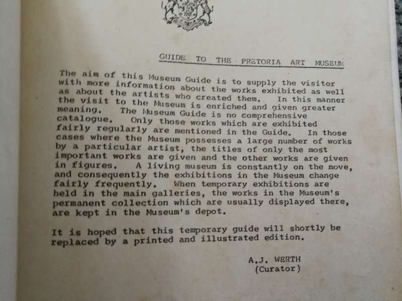 GUIDE TO THE PRETORIA ART MUSEUM A J WERTH  ( Curator )  ( South African Art )