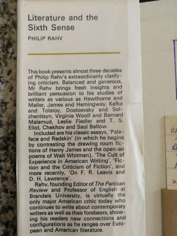 LITERATURE AND THE SIXTH SENSE PHILIP RAHV 1970